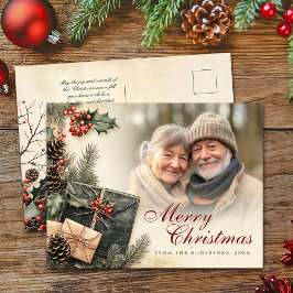 ヴィンテージホリーベリーベージュフォトクリスマス シーズンポストカード