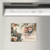 ヴィンテージホリーベリーベージュフォトクリスマス マグネット (インサイチュ (食洗機))