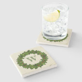 ヴィンテージホリーベリーリースグリーンモノグラム ストーンコースター (横)