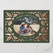 ヴィンテージホリーベリー写真クリスマスエバーグリーン 箔シーズンカード (正面)