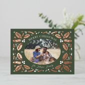 ヴィンテージホリーベリー写真クリスマスエバーグリーン 箔シーズンカード (立ち正面)