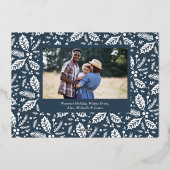 ヴィンテージホリーベリー写真クリスマスネイビーブルー 箔シーズンカード (裏面)