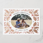 ヴィンテージホリーベリー写真クリスマス 箔シーズンカード (正面)