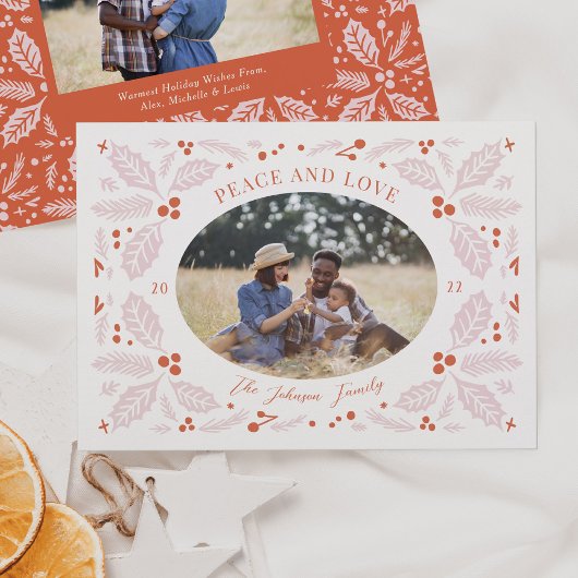 ヴィンテージホリーベリー楕円形の写真 |鮮やかな赤ピンク シーズンカード