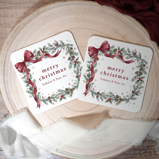 ヴィンテージホリーボウ ビジネス クリスマスパーティ スクエアペーパーコースター
