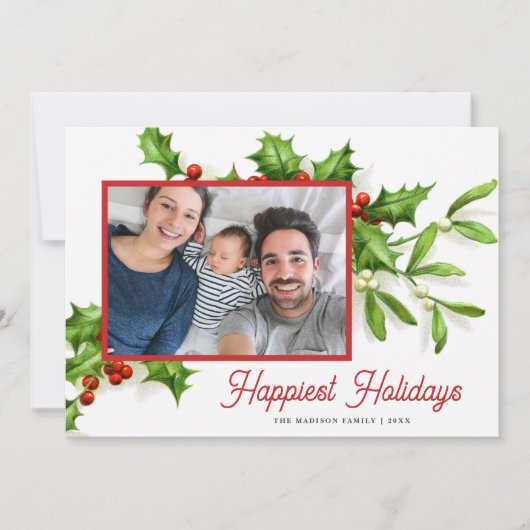 ヴィンテージホリーミストレトーフォトホリデーカード (正面)