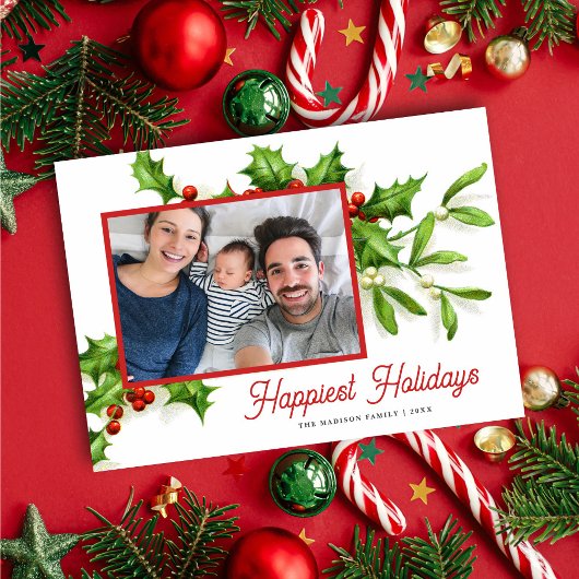 ヴィンテージホリーミストレトーフォトホリデーカード