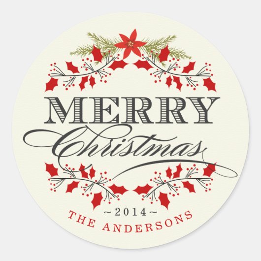ヴィンテージホリーリースクリスマスリースシール ラウンドシール (正面)