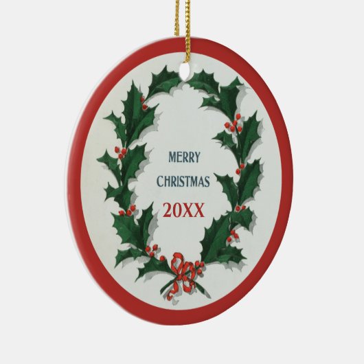 ヴィンテージホリーリースメリークリスマス セラミックオーナメント (右)