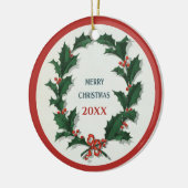 ヴィンテージホリーリースメリークリスマス セラミックオーナメント (左)