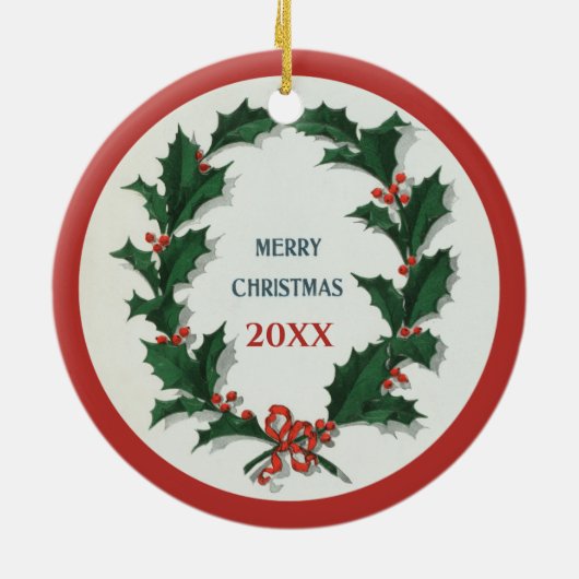ヴィンテージホリーリースメリークリスマス セラミックオーナメント (裏面)