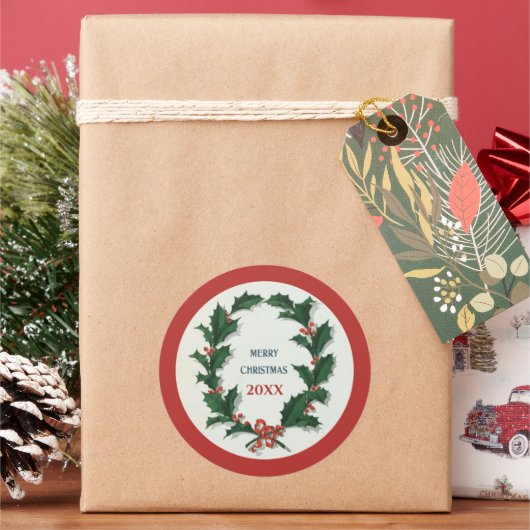ヴィンテージホリーリースメリークリスマス ラウンドシール (クリスマス)