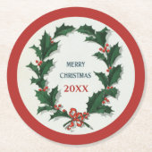 ヴィンテージホリーリースメリークリスマス ラウンドペーパーコースター (正面)