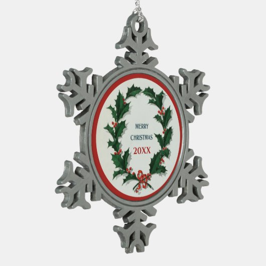 ヴィンテージホリーリース スノーフレークピューターオーナメント (左)