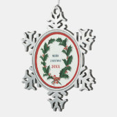 ヴィンテージホリーリース スノーフレークピューターオーナメント (右)