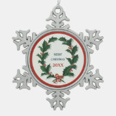 ヴィンテージホリーリース スノーフレークピューターオーナメント (正面)