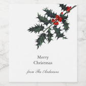 ヴィンテージホリーレッドベリーメリークリスマスネーム ワインラベル (シングルラベル)