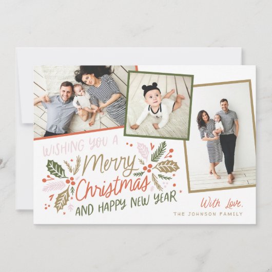 ヴィンテージホリー傾いたスナップ数々のショット – フォトホリデー シーズンカード (正面)