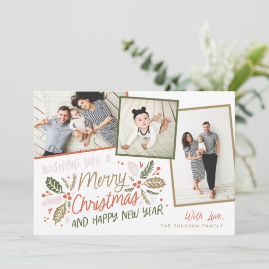 ヴィンテージホリー傾いたスナップ数々のショット – フォトホリデー シーズンカード (スタンド正面)