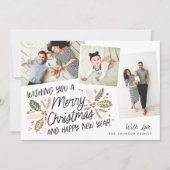 ヴィンテージホリー傾きスナップショット3 – 写真クリスマス シーズンカード (正面)