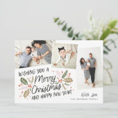 ヴィンテージホリー傾きスナップショット3 – 写真クリスマス シーズンカード (スタンド正面)