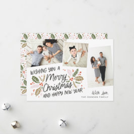 ヴィンテージホリー傾きスナップショット3 – 写真クリスマス シーズンカード