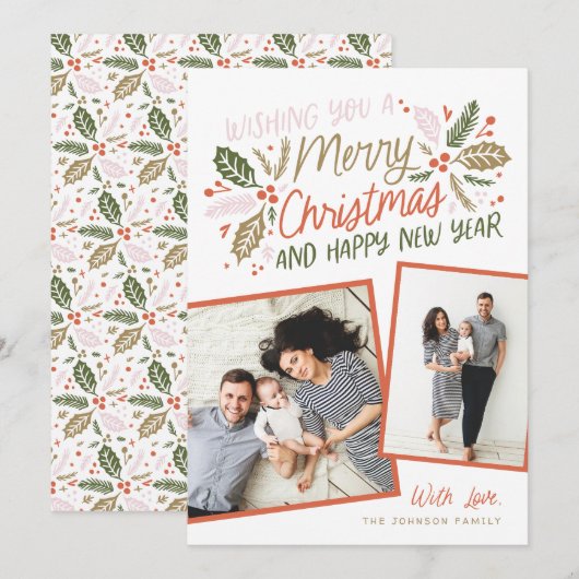 ヴィンテージホリー傾き数々のスナップショット – フォトレッド シーズンカード (正面/裏面)