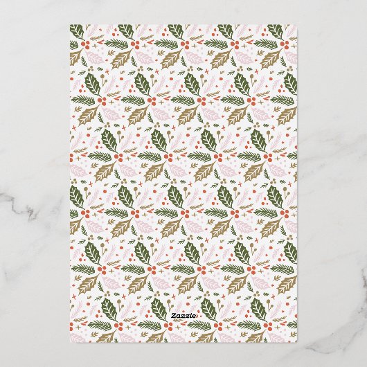 ヴィンテージホリー傾斜スナップショットフォトクリスマス金ゴールド 箔シーズンカード (裏面)