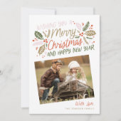 ヴィンテージホリー傾斜スナップショットフォトクリスマス シーズンカード (正面)