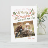 ヴィンテージホリー傾斜スナップショットフォトクリスマス シーズンカード (スタンド正面)