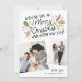 ヴィンテージホリー傾斜スナップショット2フォトクリスマス シーズンカード (正面)