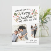 ヴィンテージホリー傾斜スナップショット2フォトクリスマス シーズンカード (スタンド正面)