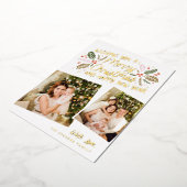 ヴィンテージホリー傾斜スナップショット2フォトクリスマス 箔シーズンカード (回転した状態)