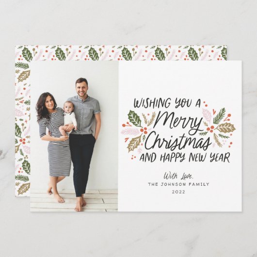 ヴィンテージホリー写真クリスマス シーズンカード (正面/裏面)