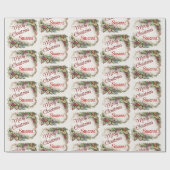 ヴィンテージホリー受信者の名前のクリスマスを追加 ラッピングペーパー (フラット)