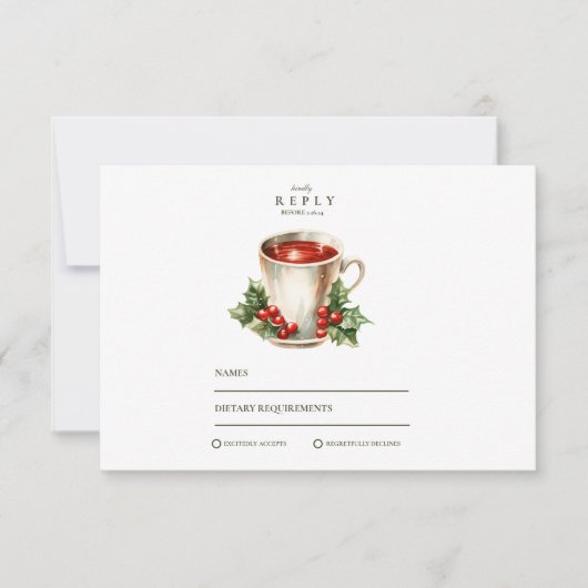 ヴィンテージホリー結婚クリスマス 出欠カード (正面)