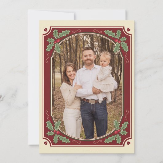 ヴィンテージホリー縁どクリスマスカード シーズンカード (正面)