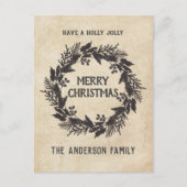 ヴィンテージホリー葉リースクリスマス シーズンポストカード (正面)