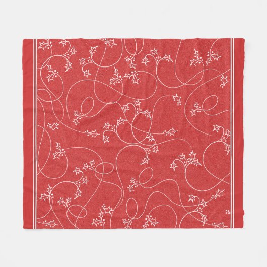 ヴィンテージホリー赤と白ホリデークリスマス フリースブランケット (正面(横))