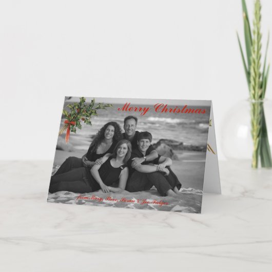ヴィンテージホリー | カスタム折り畳みクリスマスフォトカード シーズンカード (正面)
