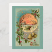 ヴィンテージホリー、クリスマスベル、雪景色 シーズンカード (正面/裏面)