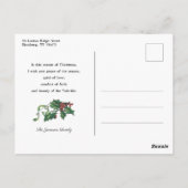 ヴィンテージホリー、クリスマスベル、雪景色 ポストカード (裏面)