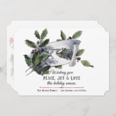 ヴィンテージホリー、シルバーベル、冬のシーン シーズンカード (正面/裏面)