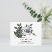 ヴィンテージホリー、シルバーベル、冬のシーン ポストカード (スタンド正面)