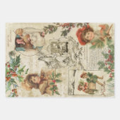 ヴィンテージホリー&ファーザークリスマスエフェメラコラージュ ラッピングペーパーシート (正面3)