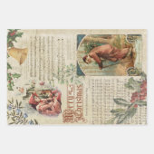 ヴィンテージホリー&ファーザークリスマスエフェメラコラージュ ラッピングペーパーシート (正面)