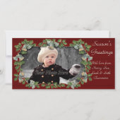 ヴィンテージホリー&ベルズクリスマスフォトカードホリデー シーズンカード (正面)