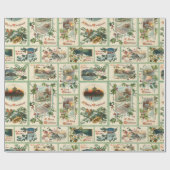 ヴィンテージホリ素朴ークリスマスカードコラージュ ラッピングペーパー (フラット)