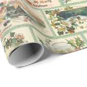 ヴィンテージホリ素朴ークリスマスカードコラージュ ラッピングペーパー (ロールコーナー)