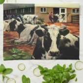 ヴィンテージホルスタイン乳牛の乳業 キッチンタオル (折り畳み)